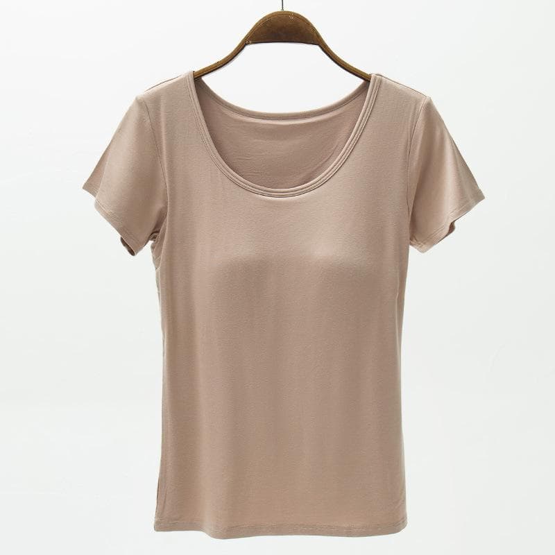 YYFS Women's Fashion Summer Spring Casual Solid Color Print Short Sleeve O-Neck T-shirts and Tops Blouses & Shirts L khaki