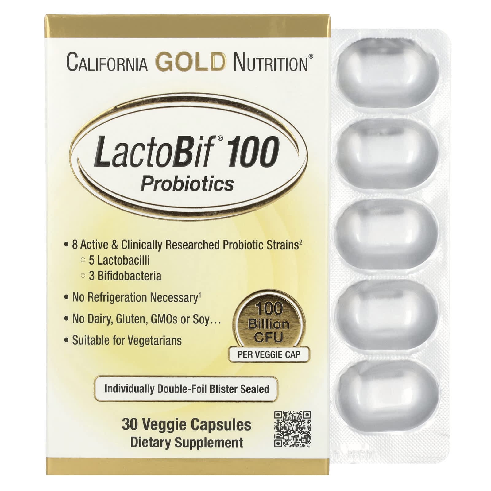 California Gold Nutrition, LactoBif® 100 Probiotic, 100 Billion CFU, 30 Veggie Capsules