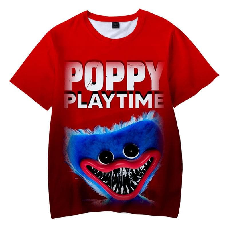 Poppy Playtime T-Shirts Huggy Wuggy Horror Game Cartoon 3D Print boy/girl O-Neck fashion T Shirt Kids Boys Tees Tops Clothing 140CM