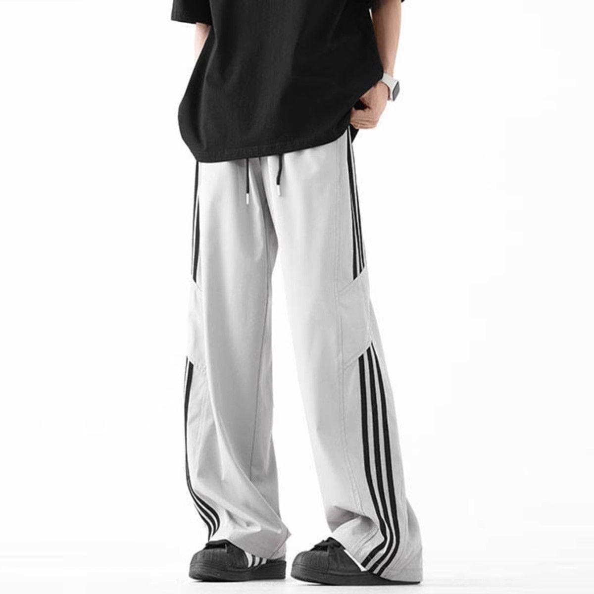 Ice Silk Striped Casual Pants for Men and Women Summer Thin Fashion Brand Loose Quick-drying Straight Pants for Charge Paratrooper Pants for Men 2XL