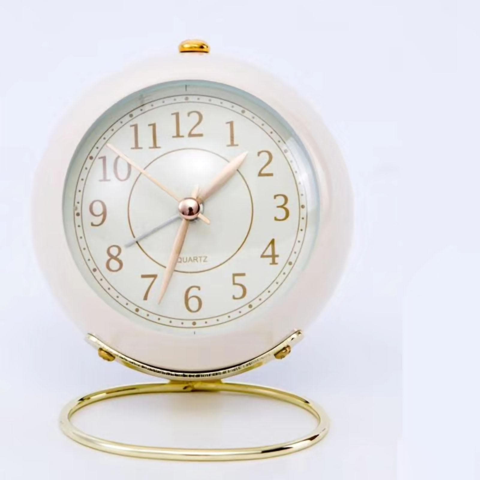 Small Round Clock Circular Base Mute Corrosion Resistance Quartz Bedside Alarm Clock with Night white