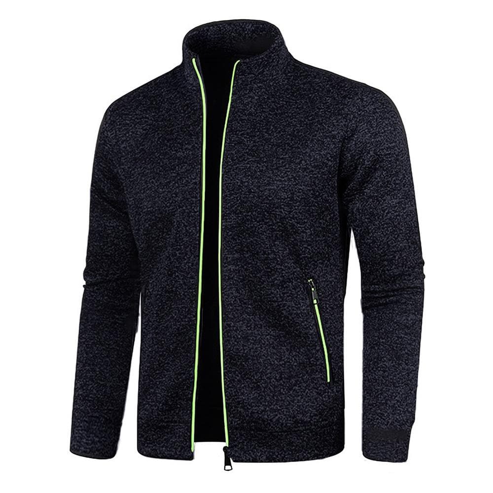 Autumn Winter Men's Zipper Knit Long Sleeves Thin Cashmere Fashion Top Sweater Coat XL black
