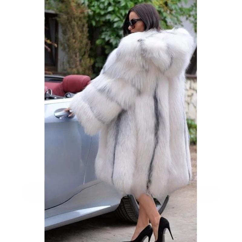 Jacket Hooded Splicing Women's Medium and Long Large Size Loose Warm Fox Hair Jacket Imitation Fur Jacket L