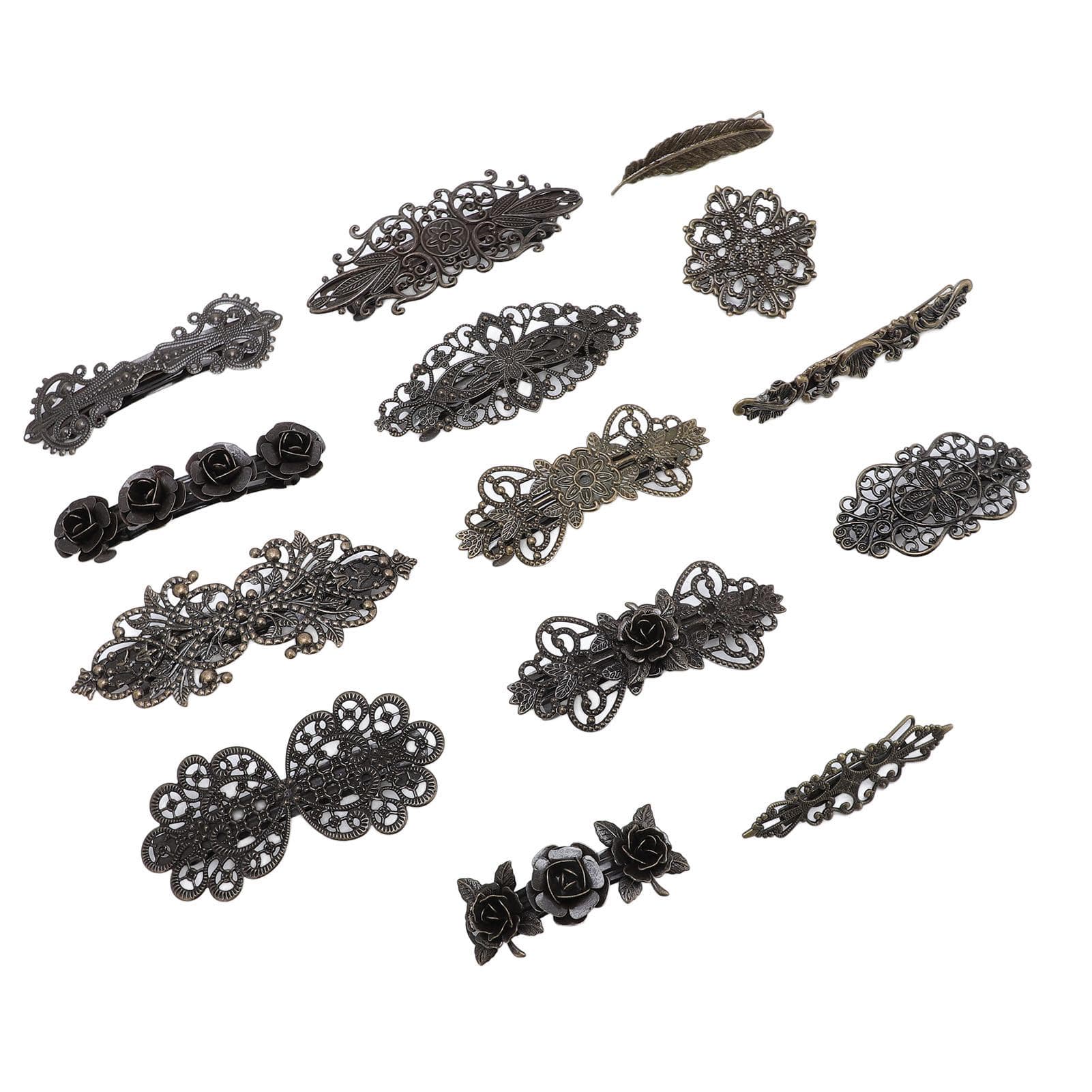 14pcs Vintage Hair Barrettes Bronze Flower Hair Clips Alloy Hair Accessories For Weddings Parties