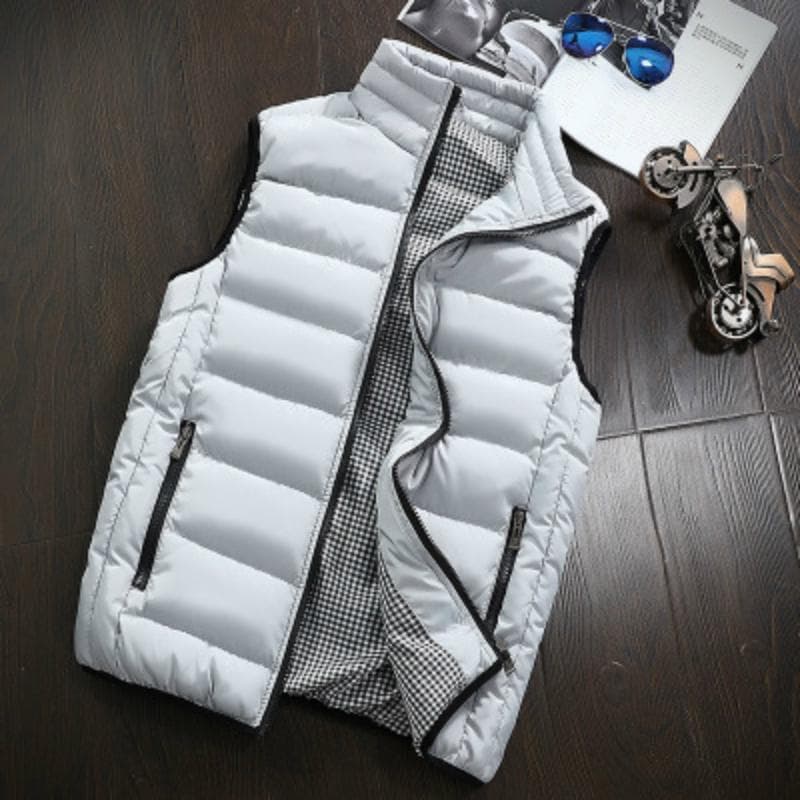Men's Winter Stand Collar Warm Sleeveless Jacket Ultra Light White Casual Vest Men's Vest Large Size M-5xl 5XL grey