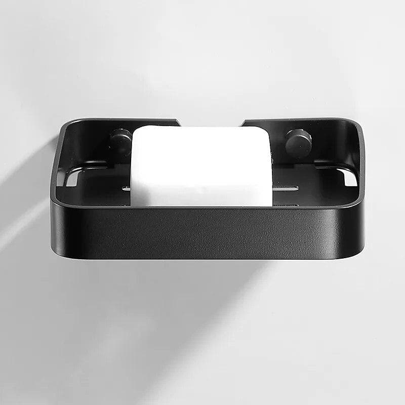 Soap Dish Storage Holder Black Aluminum Bathroom Soap Holder Shower Wall Mounted Decorative Soap Dishes Box Basket Square black
