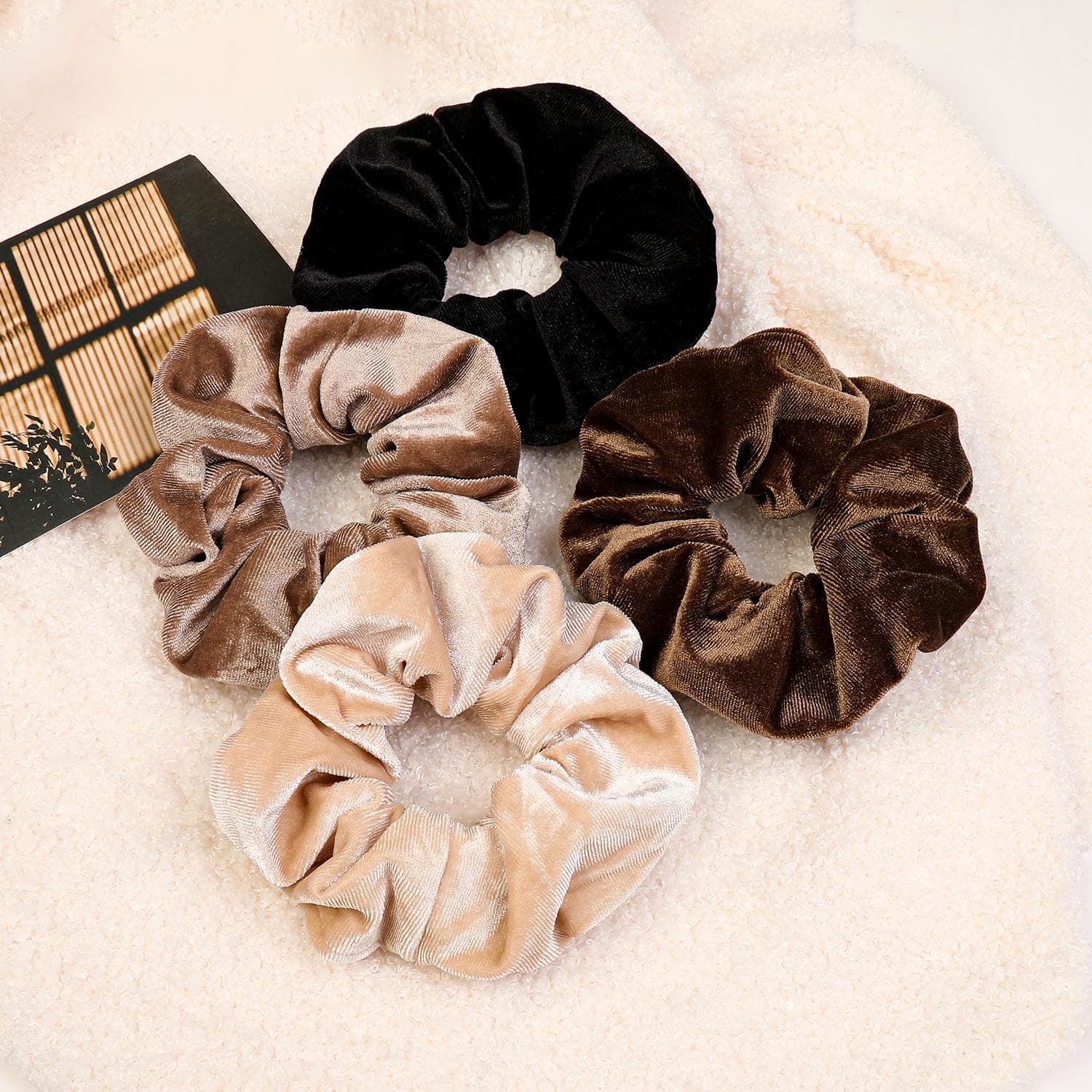 4Pcs Neutral Velvet Scrunchies for Women,Classic Elastic Thick Hair Bands Ties,Soft Ropes Ponytail Holder Hair Accessories