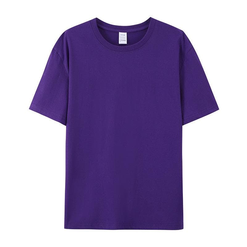 Cotton Short-sleeved T-shirt Men's Fashion Trend Black and White Clothing T-shirt Summer Men's and Women's Shirts with Pure Color Simple Match S purple