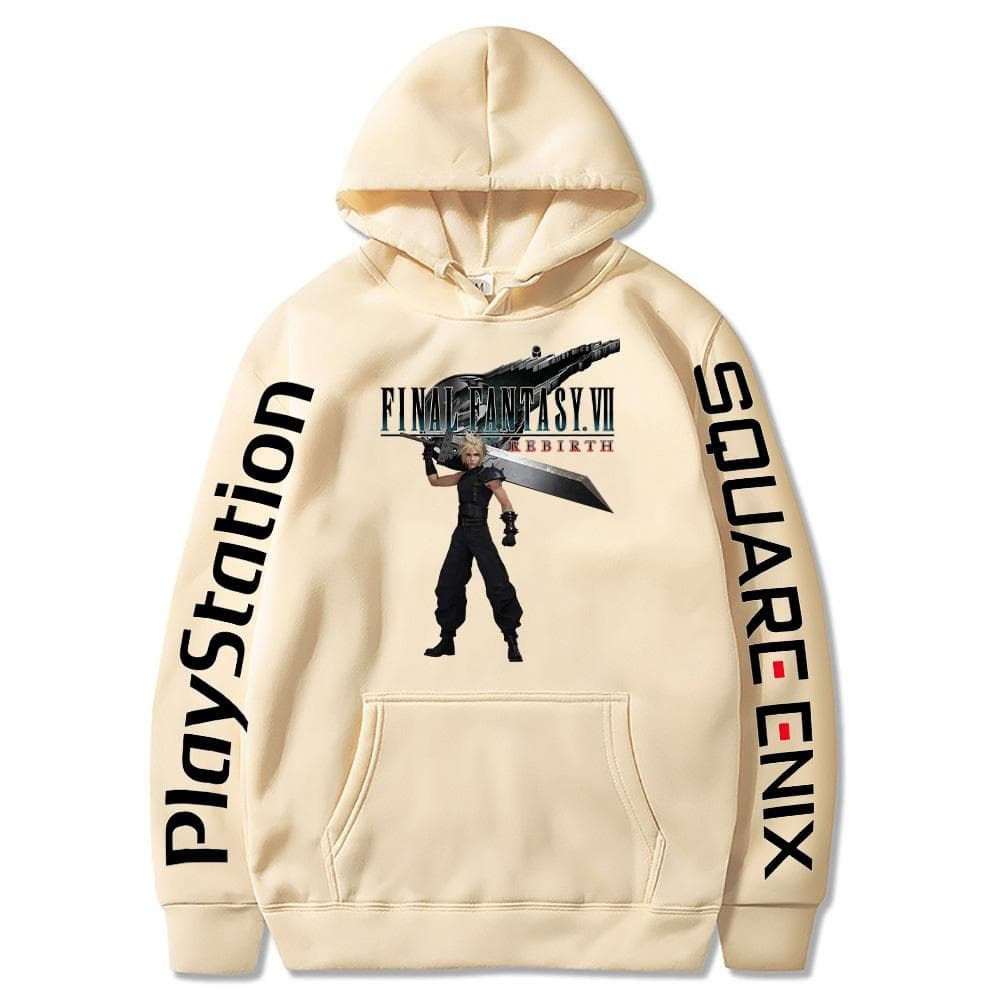 Cloud Strife Buster Sword Hoodies Final Fantasy VII Rebirth Pullovers Hot Game Harajuku Aesthetic Sweatshirts Unisex High Street Tops XXL khaki