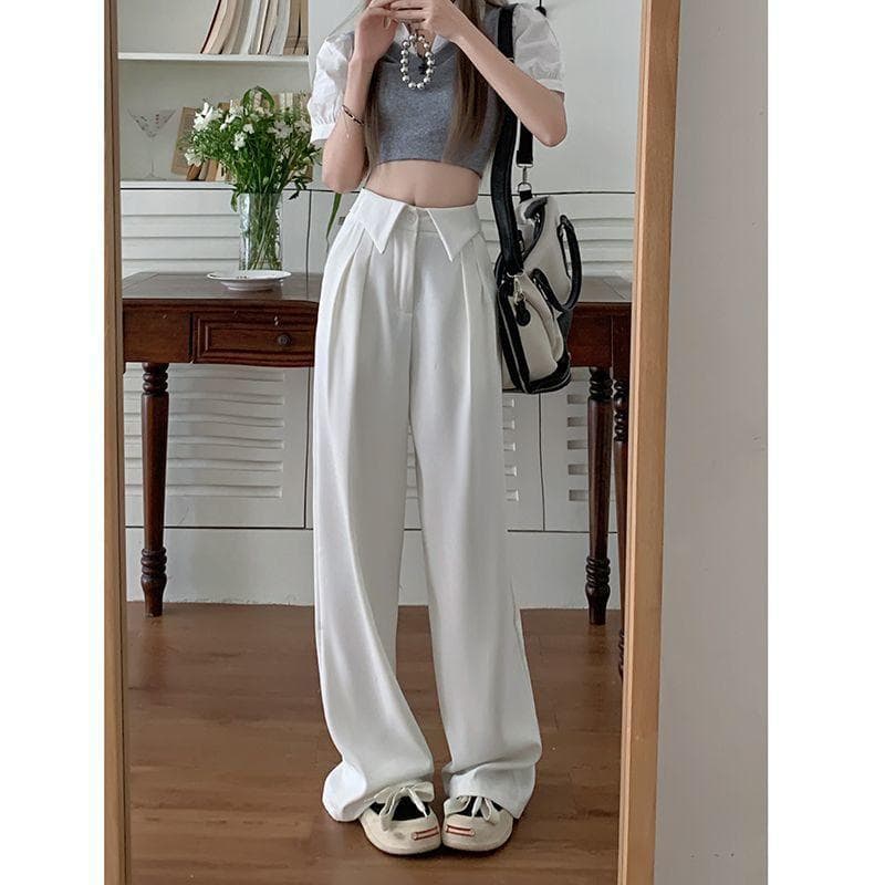 Summer Korean Version of The New Drape High Waist and Thin Wide Leg Straight Trousers 4XL white