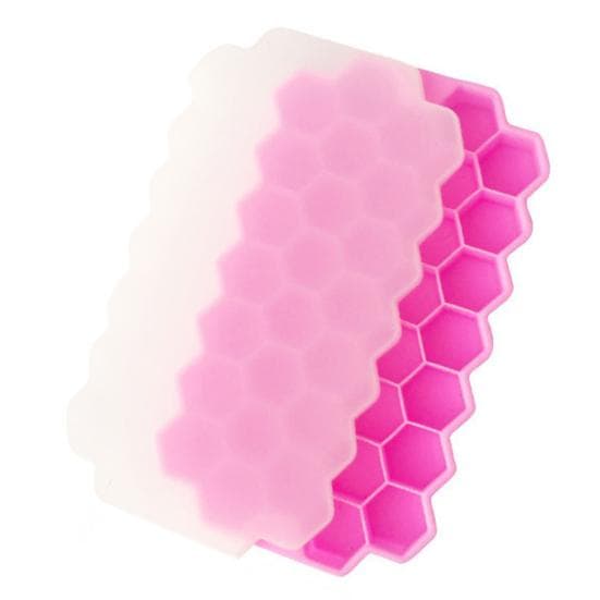 Yousheng 37 Cavity Honeycomb Ice Tray BPA-Free Slow-Melt Reusable Small Ice Mold with Lid Easy Release Silicone Ice Cube Maker for Freezer pink