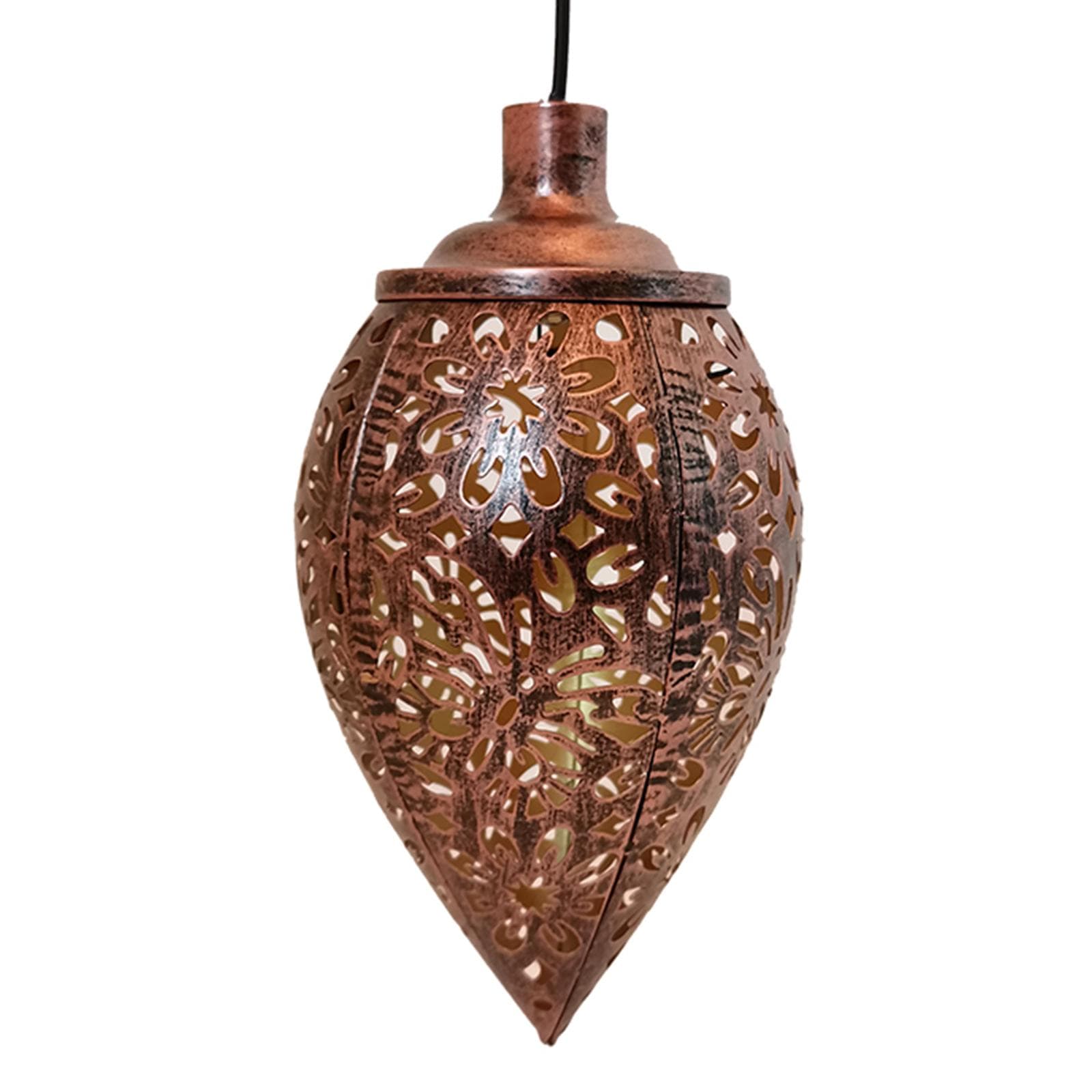 Outdoor Solar Lights Iron Garden Pendant Hollow Out Cone Light Metal Butterfly Hanging Lanterns brown