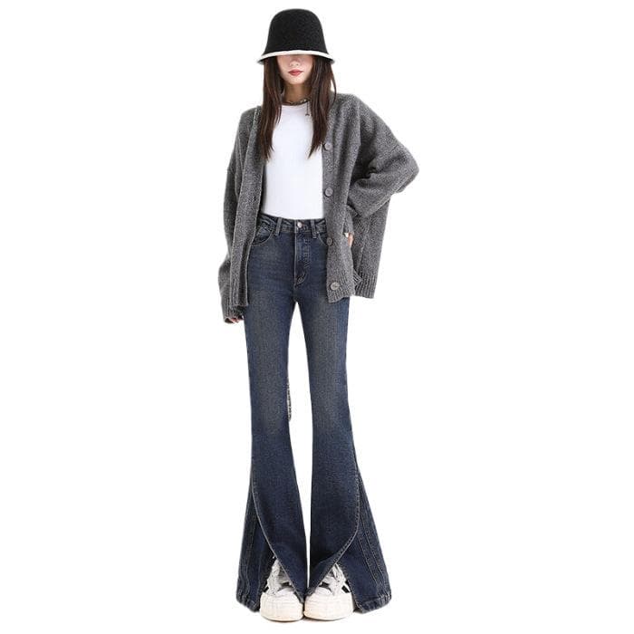 Women's Autumn and Winter Micro-flare Jeans for Women In Autumn and Winter High Waist Slim Horseshoe Pants for Women In Autumn and Winter 2XL