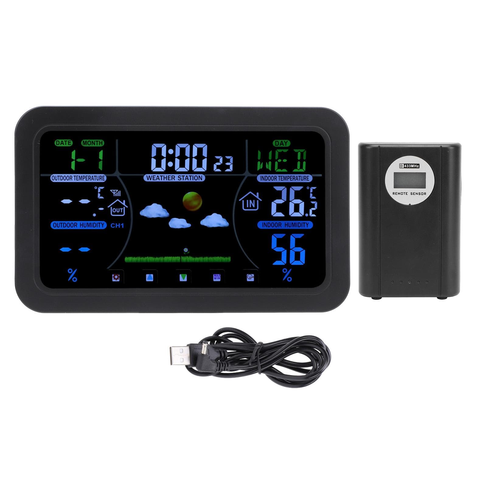 Weather Clock HD 3 Brightness Backlit Screen 12h 24h Display Multifunctional Weather Forecast Clock