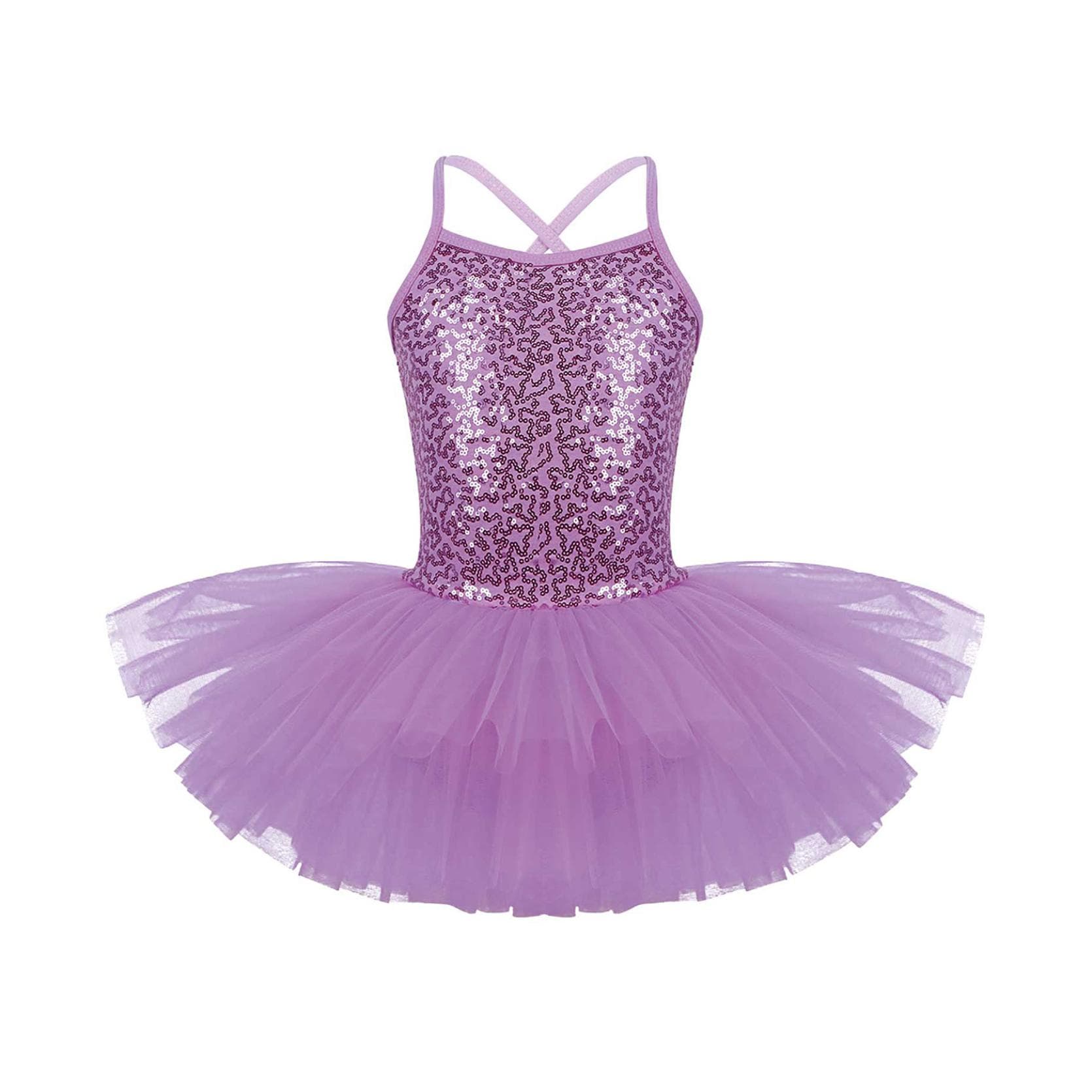 Kids Girls Sequined Camisole Ballet Tutu Dress Skirted Leotard Ballerina Glittering Dance Costumes 4-5 Years purple