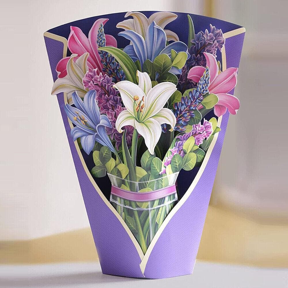 3D Pop Up Flower Greeting Cards Multi-Style Bouquet Birthday Card Postcard Gifts Lily