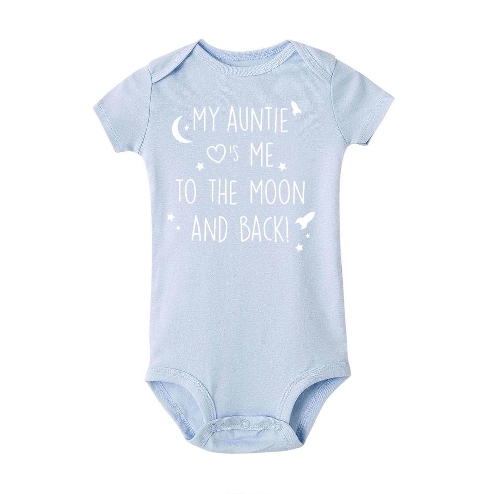 Newborn Baby Cotton Romper My Auntie Loves Me Letter Print Funny Infant Bodysuit Jumpsuit 3M white/blue
