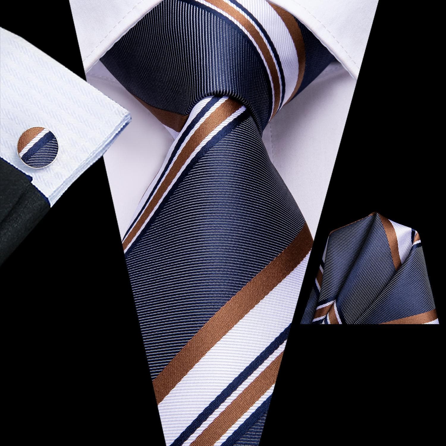Hi-Tie Mens Accessories Silk Tie Handkerchief Cufflinks Set for Wedding Party Floral Solid Necktie N-3374