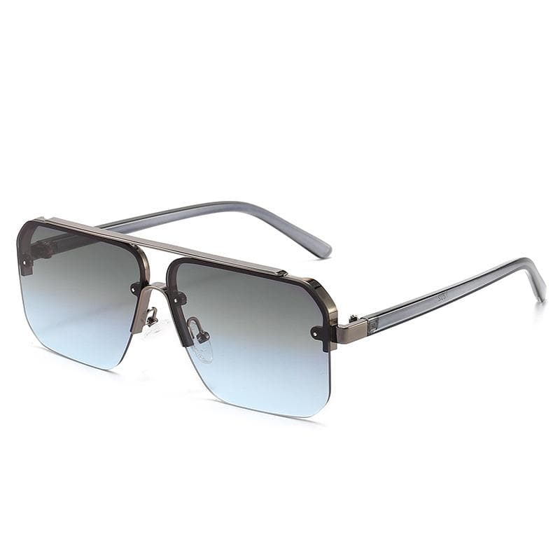 Retro Double Beam Sunglasses For Men UV Resistant Driving Half Frame Slimming Glasses 1202