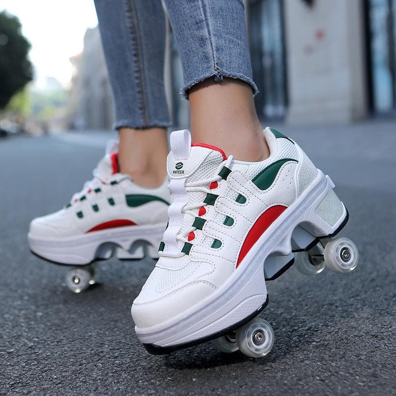 Children Teenagers Boys and Girls Shapeshifting Shoes Four Wheels Dual-purpose Roller Skates Double Row Runaway Shoes Roller Skates 34