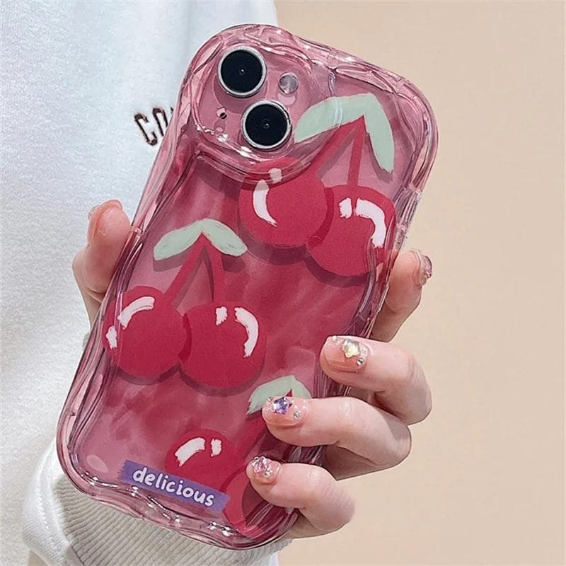 Case for IPhone 15 Pro Max 14 11 13 12 Mini XR 6s 6 8 7 Plus X XS SE   Flower Wavy Texture Pink Peach Cherry Soft Cover For iPhone 14 Pro