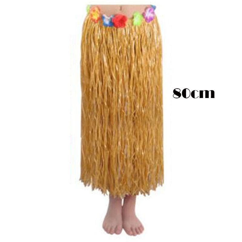 Hawaiian Tropical Hula Luau Grass Dance Thickened Grass 80cm Skirt Half Skirt Seagrass Dance Wedding Festival Performance Props Free size brown