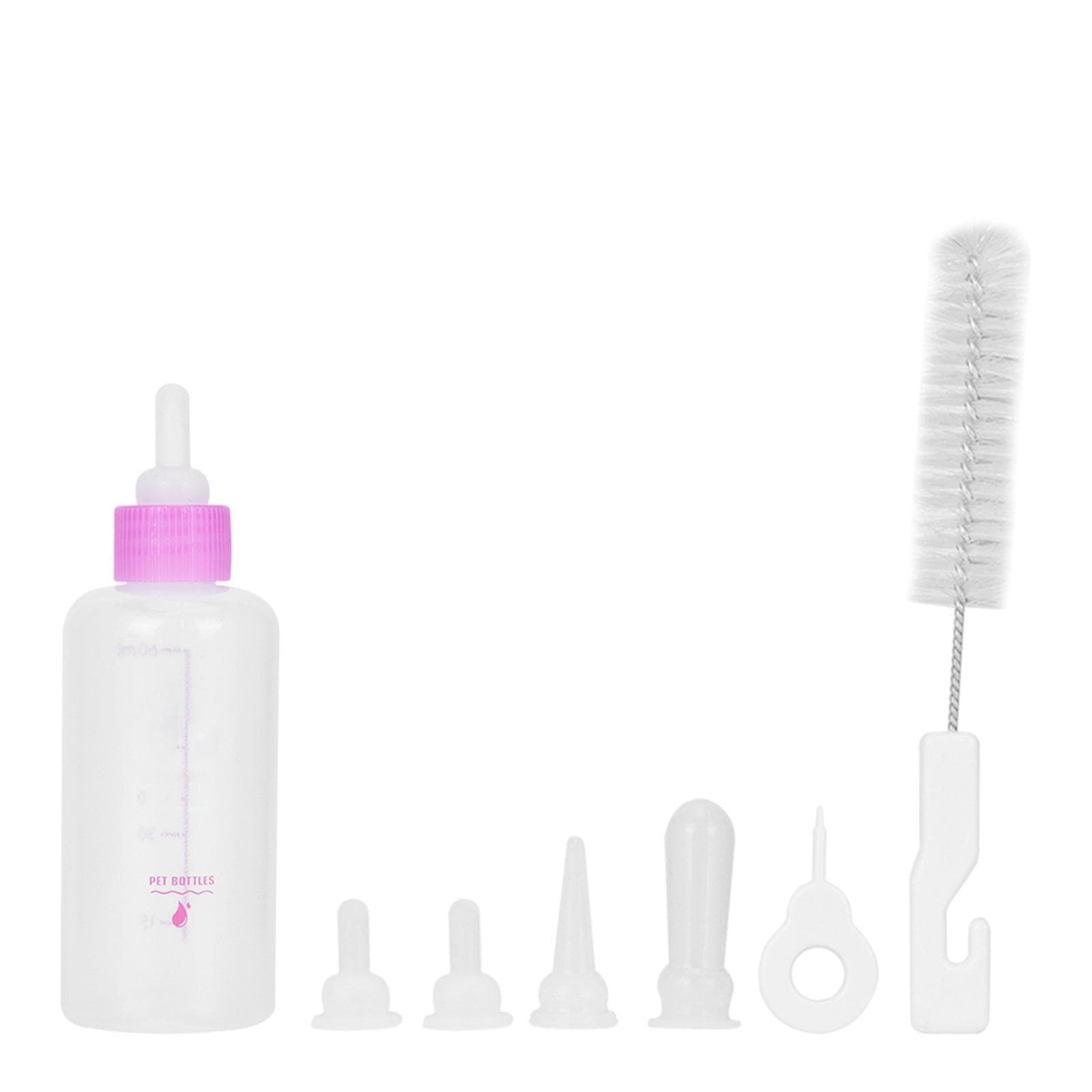 6PCS/ Set 60ml Pet Puppy Kitten Feeding Bottle Small Dog Cat Milk Nursing Care Kit (Pink) Pink