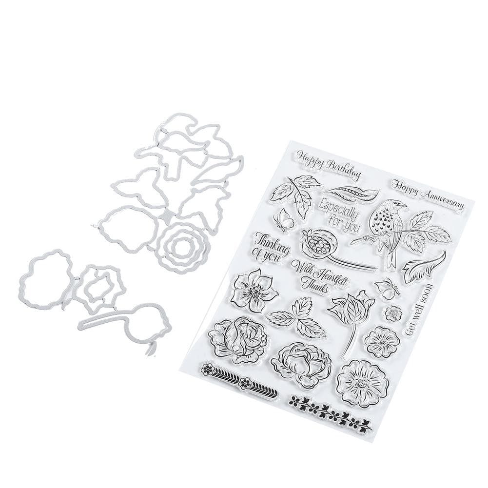 Transparent Stamp Cutting Die Clear Rubber DIY Journal Leaf Flower Bird Pattern Craft