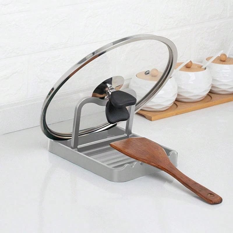 Pot Lid Holder Rack, Including Spoon Rack And Pot Lid Rack, Kitchen Utensil Holder, Scraper Rack And Pot Mat, Stove Spoon Rack Gray multicolour