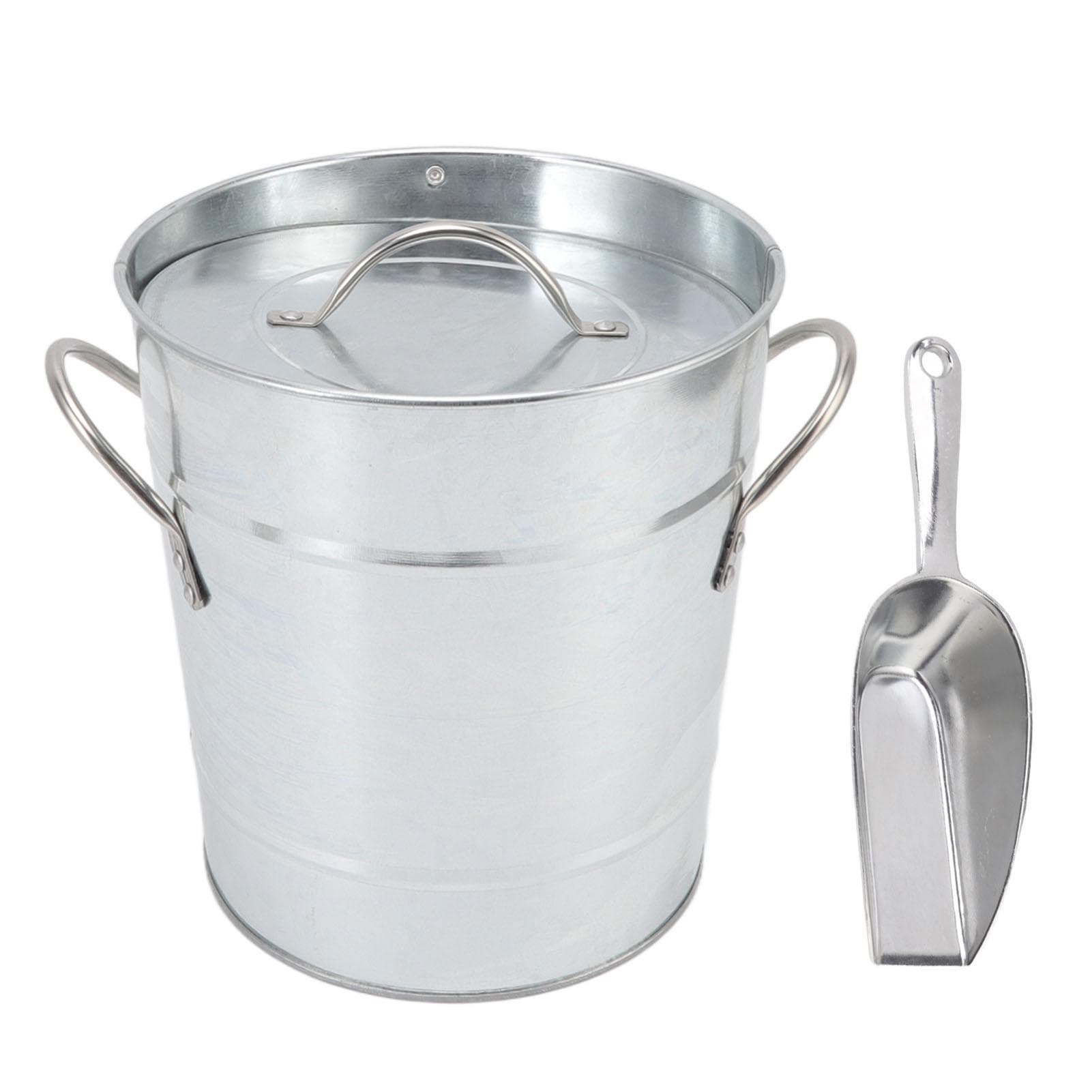 Ice Bucket Round with Ice Shovel Galvanized Sheet Plastic Beer Chiller Bin for Bar Home White clear