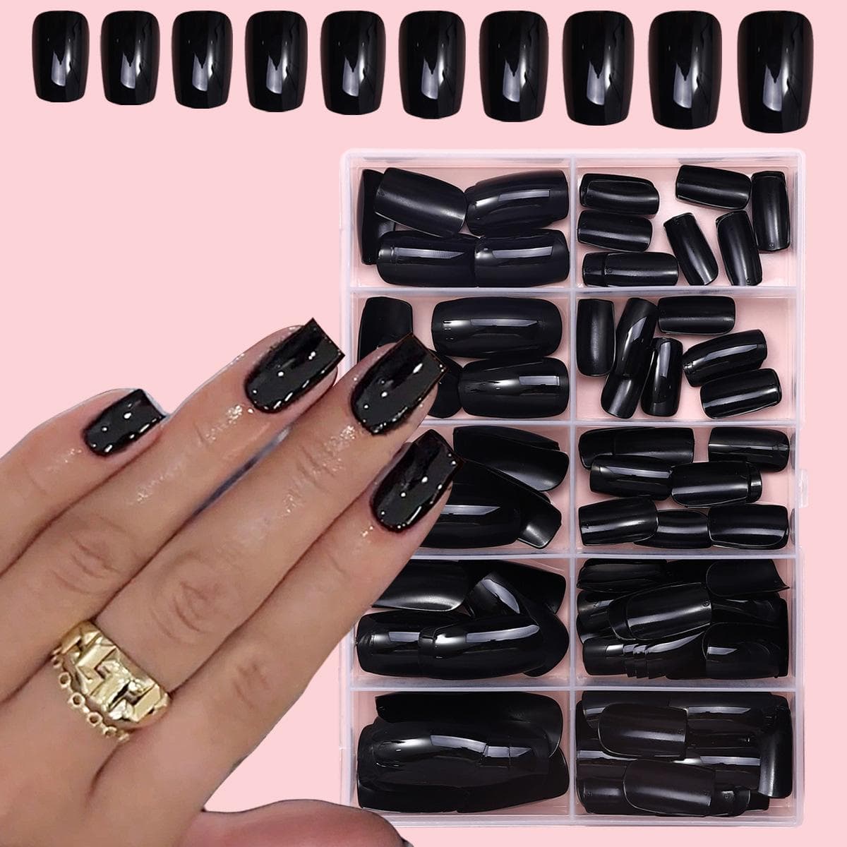 120pcs Black Square Nail Stickers Set Short, Full Coverage Fake Nails For DIY Manicure For Women Girls, Nail Art Accessories, Nail Supplies black
