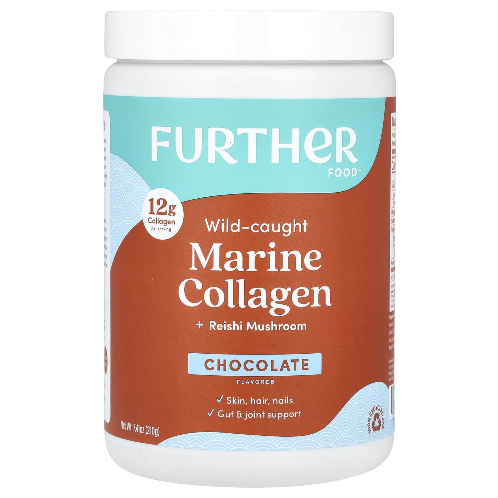Further Food, Natural Marine Collagen + Reishi Mushroom, Chocolate, 210g (7.41oz)