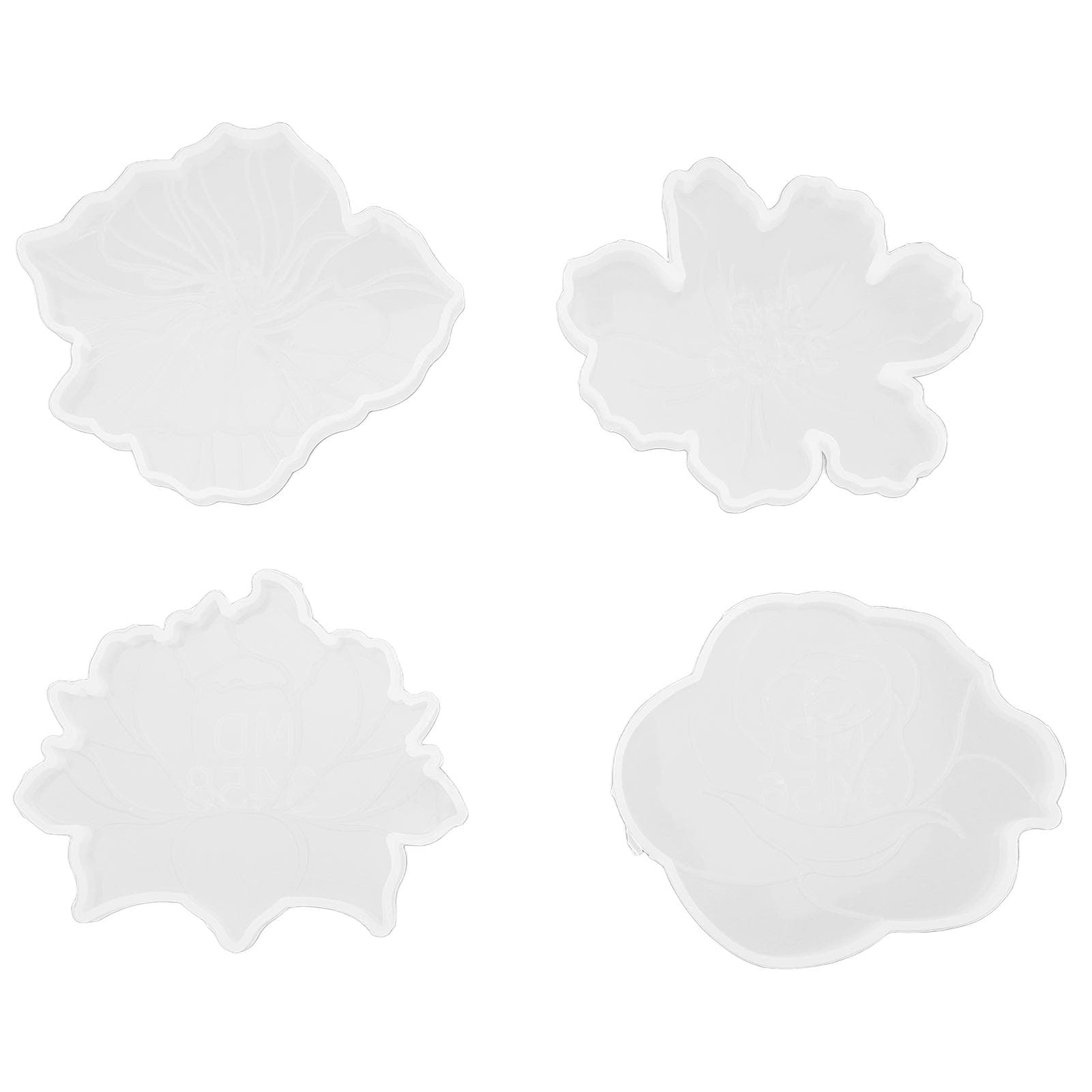 4pcs Coaster Mold 4 Different Styles Flower Design Silicone Molding for Making Decorations