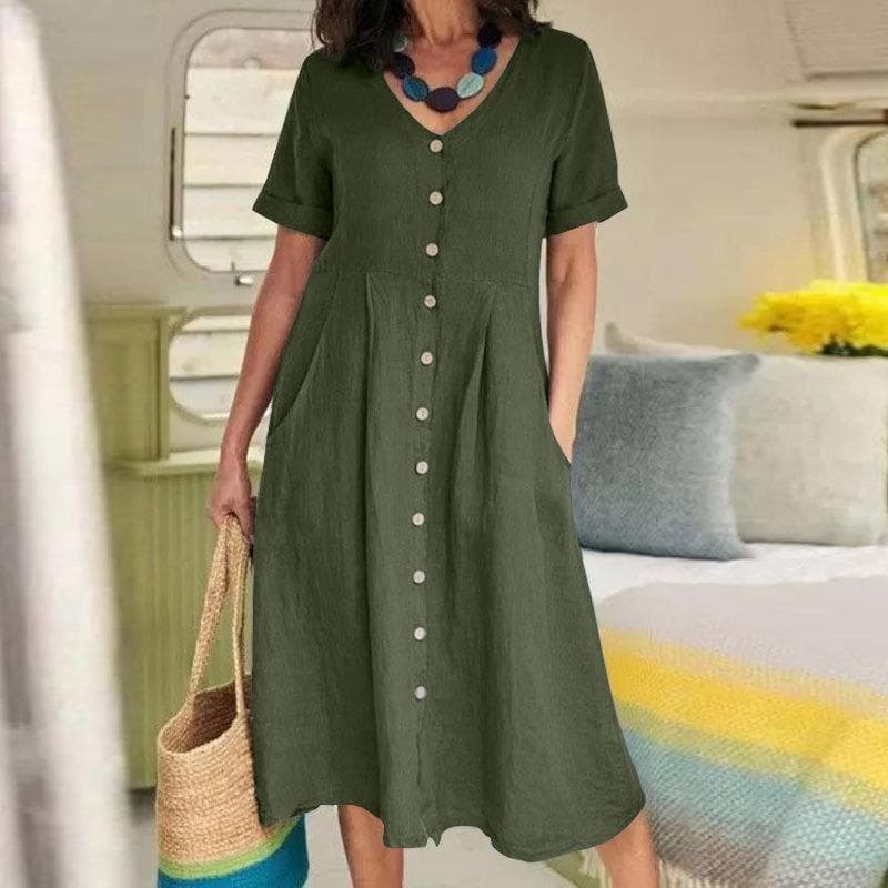 Women's Spring&Summer Solid Colour Loose High Waist Dresses S army green