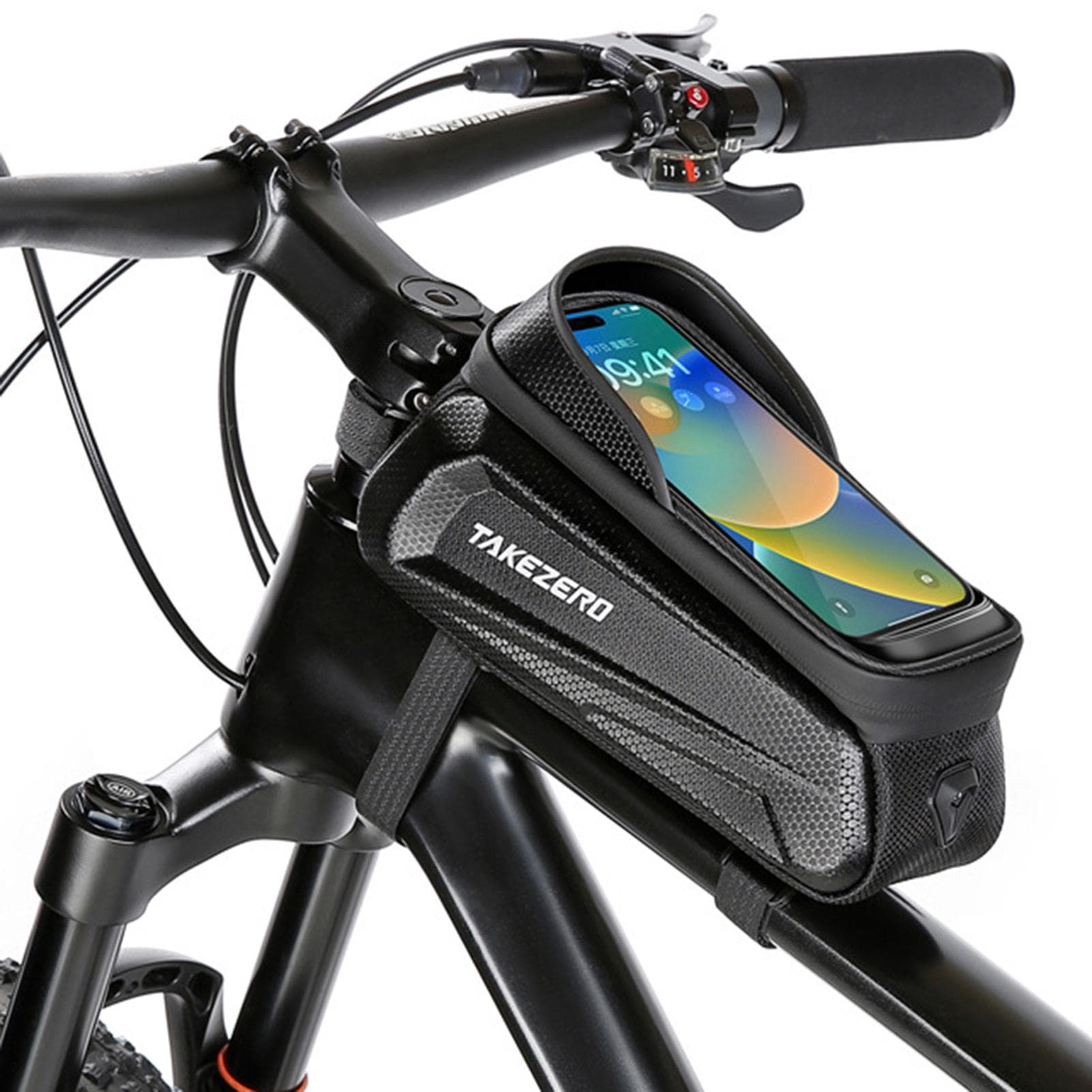 Waterproof Bicycle Phone Mount Bags Front Frame Top Tube Bag with Touchscreen Phone Holder Case black