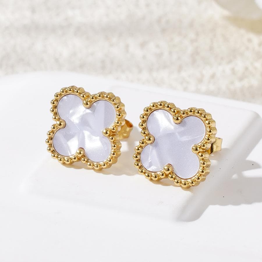 Fashion 18k Titanium Steel Four-Leaf Clover Earrings Female Simple Shell Light Luxury Senior Sense Of Earrings Personality Earrings