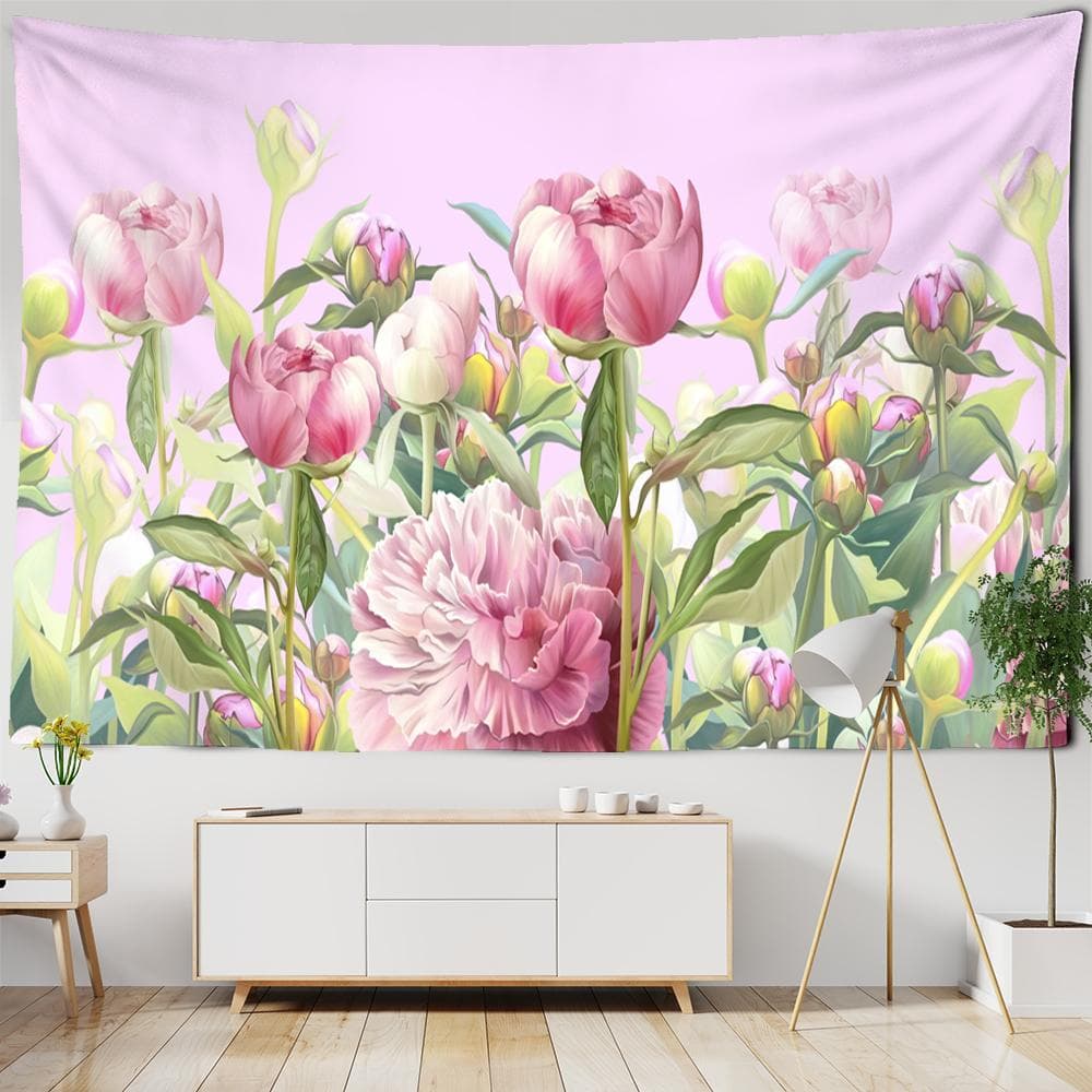Pink Flower Tapestry Wall Hanging Small Fresh Bohemian Polyester Table Mat Bedroom Decorative Background Cloth 95x70CM