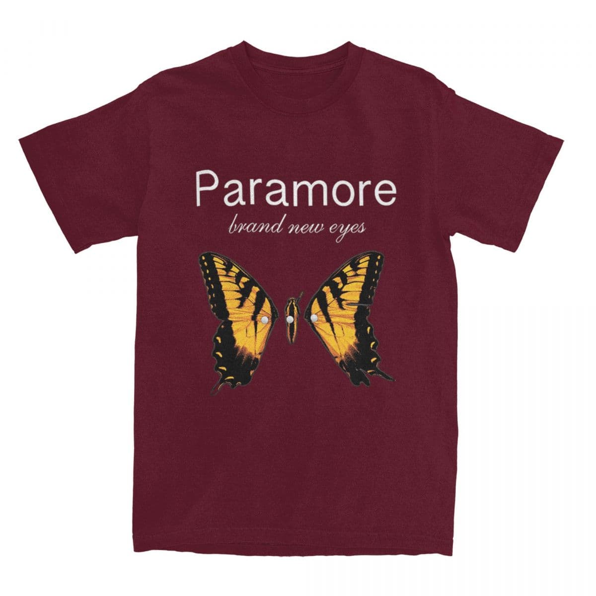Men Women's Paramore Butterfly Logo Shirt Outfits Vintage Cotton T Shirts Tee Clothing Printed XXXXXL burgundy