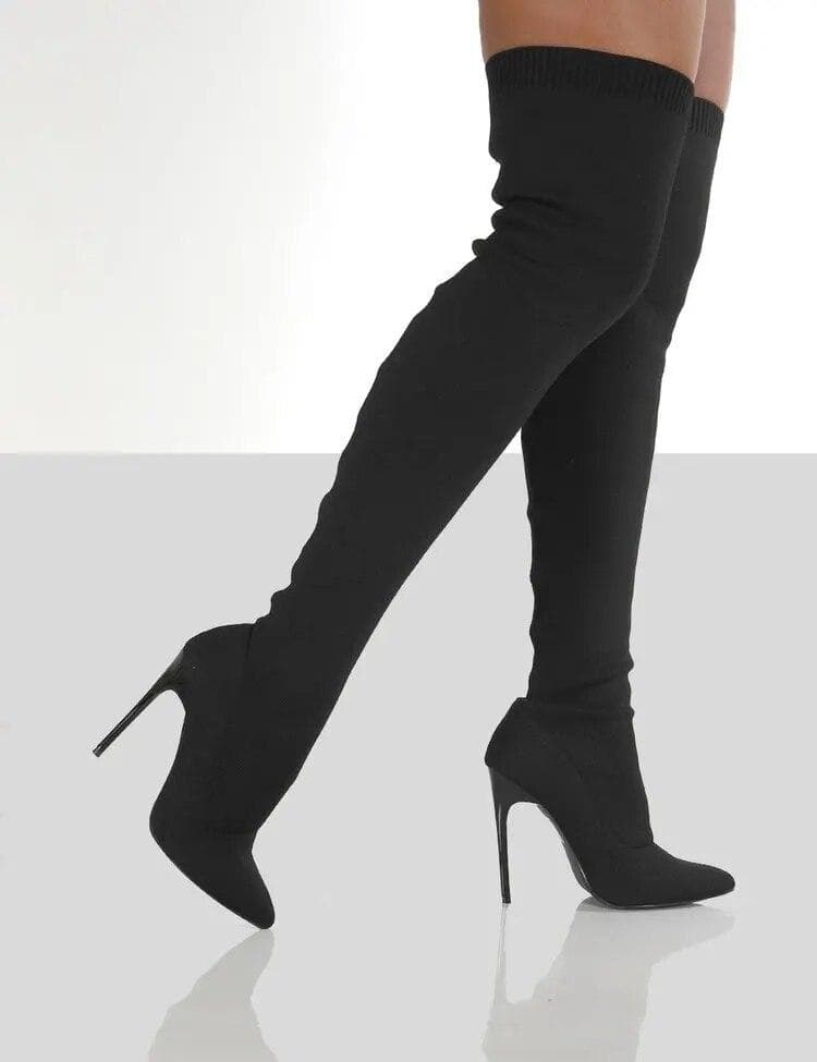 Winter Over The Knee Women Boots Stretch High Heel Slip On Shoes Pointed Toe Woman Long Boots Size 35-43 36