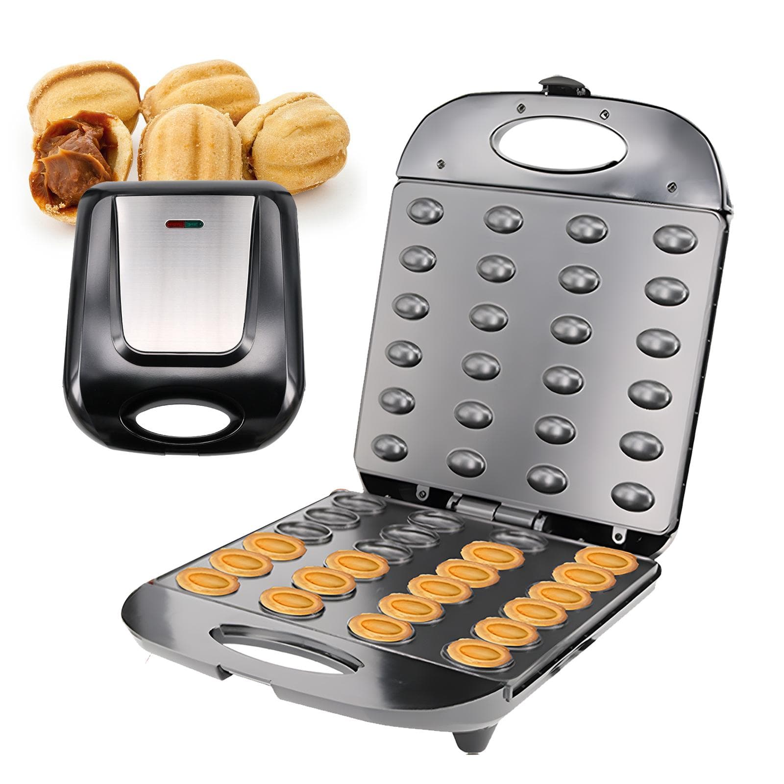 Electric Walnut Cake Maker 1400W 24pcs Capacity Automatic Mini Nut Waffle Bread Machine Non Stick US Plug black