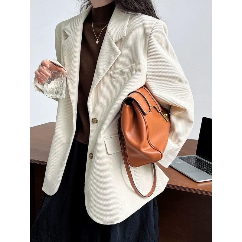 Corduroy Suit Jacket for Women's Design Niche Winter Relaxed Retro Casual Suit L