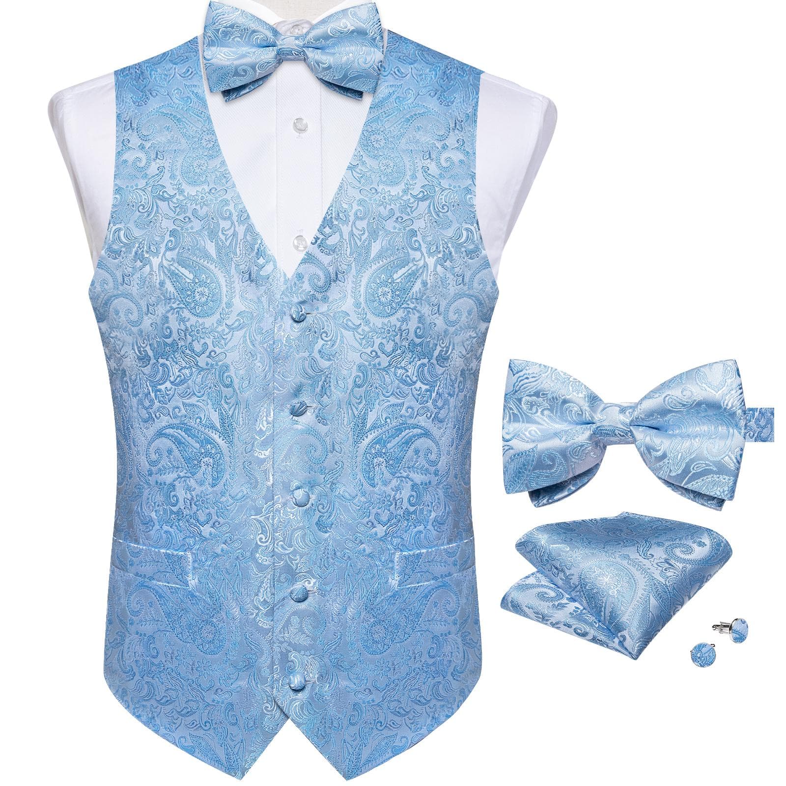 Mens Waistcoats Vest Set Red Blue Black Purple Paisley Waistcoat Dress Wedding M