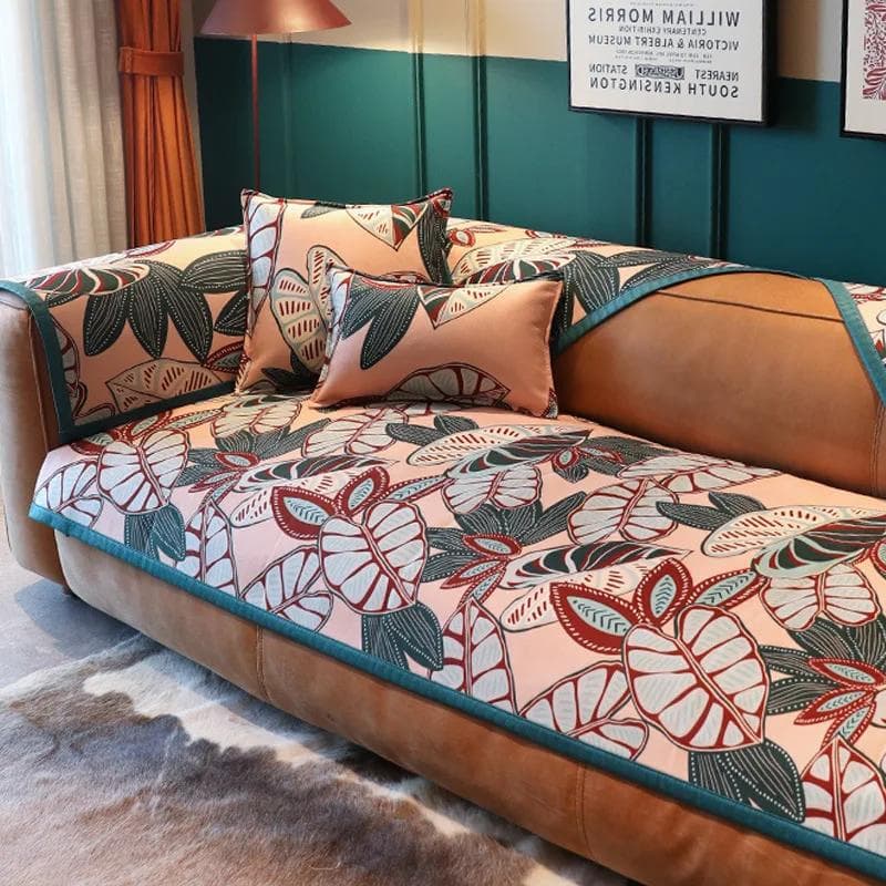 Plant Floral Pattern Sofa Cover Seasonal Universal Chenille Settee Cushion Anti Slip Dustproof Printing Sofa Towel Pillowcase 90x70cm 1pcs