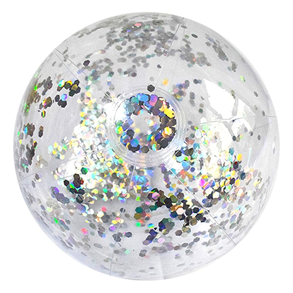 40cm/16inch Beach Ball Transparent Inflatable Swimming Pool Toy Ball with Beautiful Confetti silver