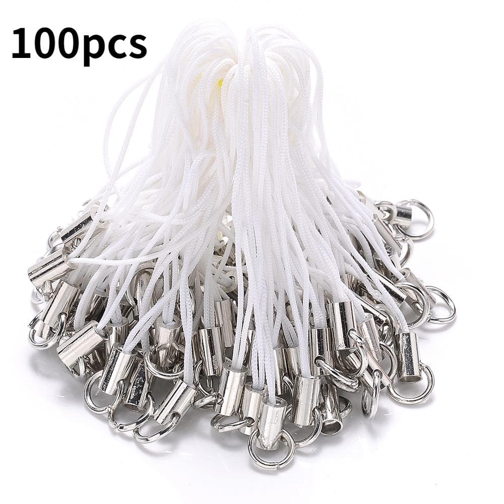 100Pcs Mix Polyester Cord with Jump Ring Lanyard Rope for Making Keychain DIY Craft Pendant Handmade Materials 100pcs-white