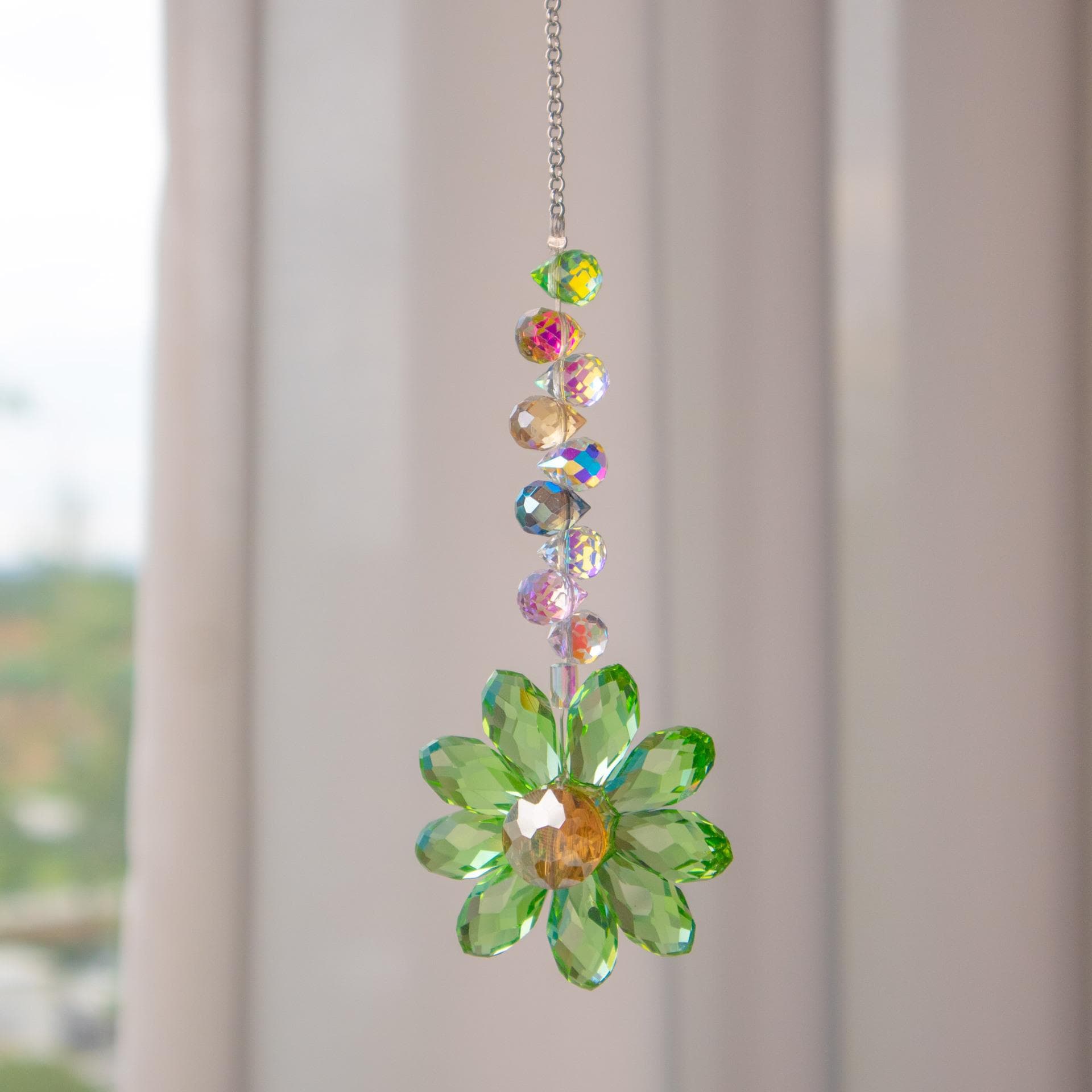 Daisy K9 Crystal Sun Catcher Window Decors Rainbow Maker Indoor Suncatcher Courtyard Garden Decoration Home Xmas Ornament green