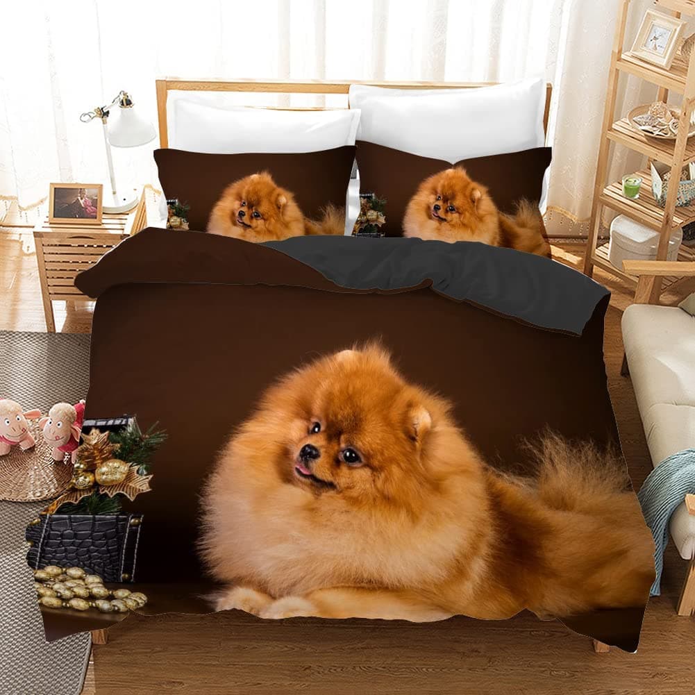 Pomeranian Duvet Cover Set Animal Dogs Bedding Set 3D Cute Pet Bedclothes For Teens Double Queen King Size Polyester Quilt Cover 150x200cm 3pcs
