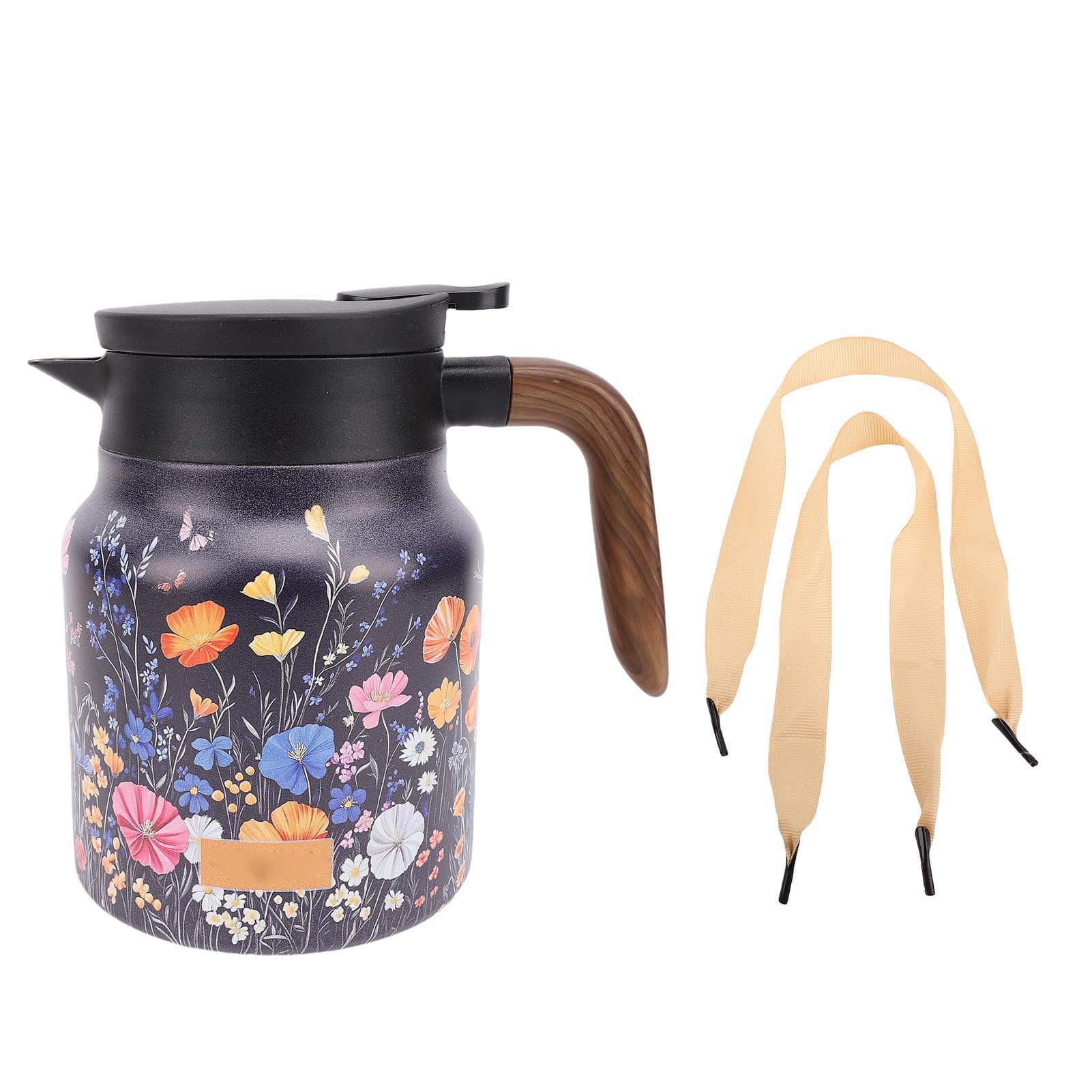 Insulated Teapot with Lid 1000ml Stainless Steel Portable Vacuum Hot Coffee Pot with Wood Grain L(for 6.5-9kg)