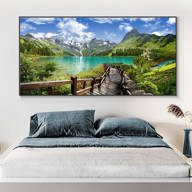 Landscape Lake Forest Stone Mountain Scenery Nature Canvas Painting Posters And Prints For Living Room Wall Home Decor No Frame 50*100cm