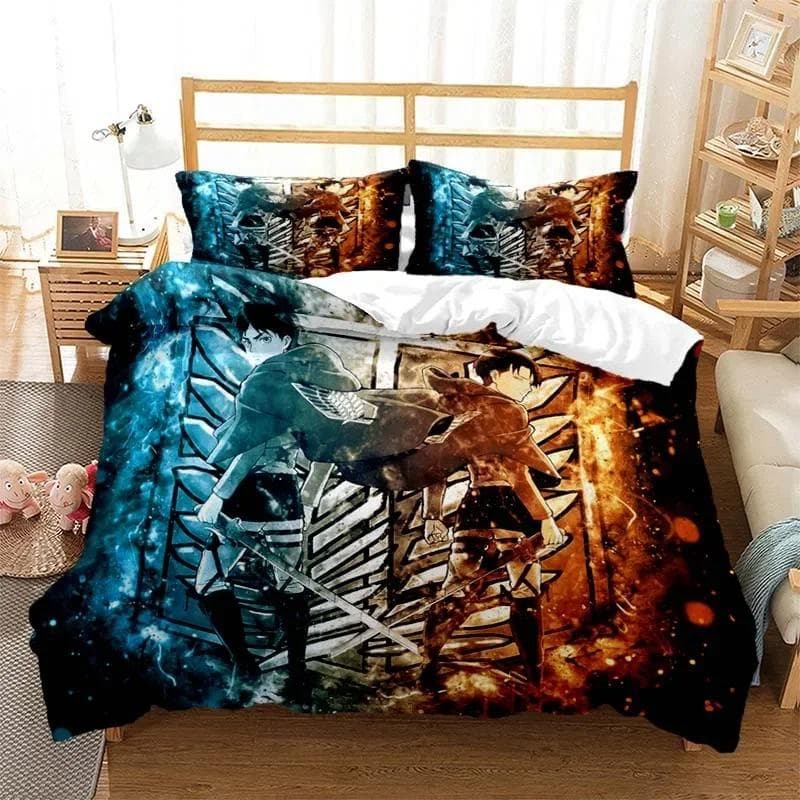 3D Printed Attack On Titan AOT Bedding Set Anime Eren Yeager Duvet Cover Double Twin Full Queen King Adult Kids Bedclothes Quilt 135X200cm